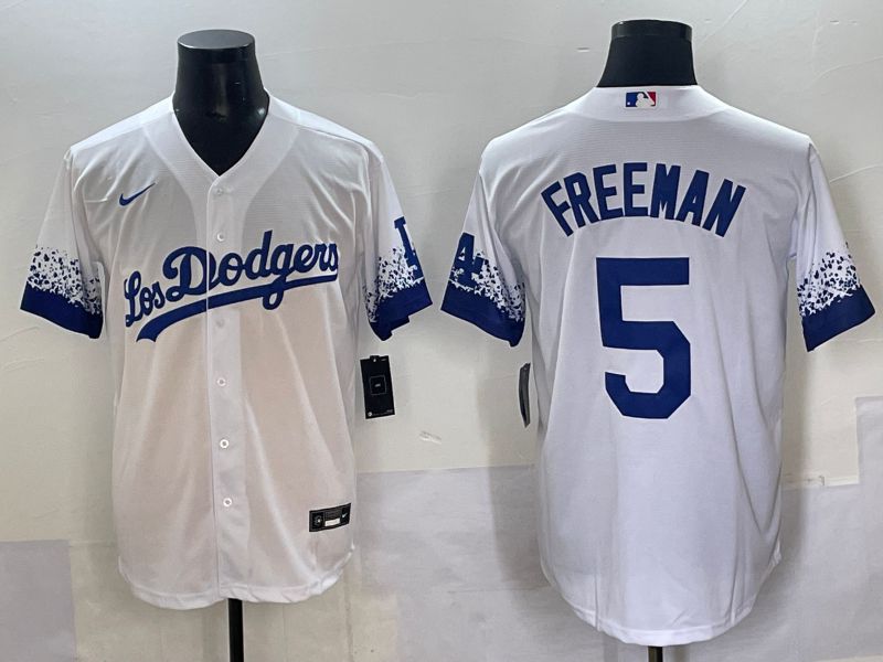 Men Los Angeles Dodgers #5 Freeman White blue City Edition Nike MLB Jersey style 1->los angeles dodgers->MLB Jersey